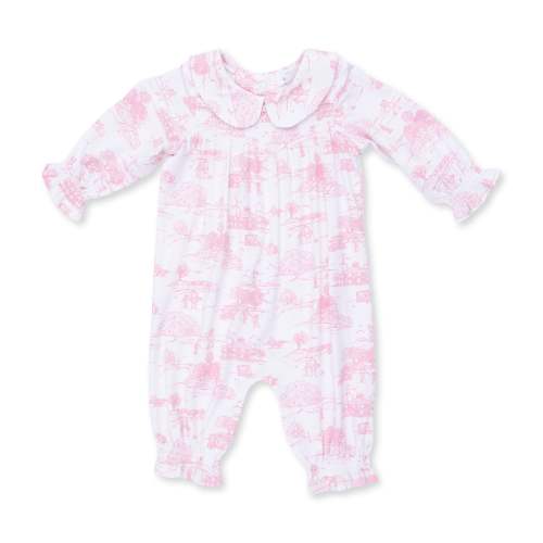Golf Toile Pink - Smocked Long Sleeve Romper – Angel Dear