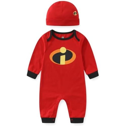 Disney The Incredibles Jack-Jack Baby Boys Romper Coverall with Hat Cap 2 Piece Set for Newborn and Infant