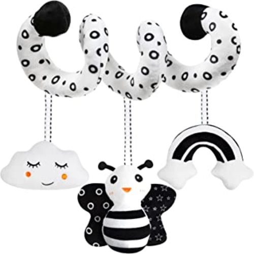Baby Car Seat Toys Spiral Stroller Activity Toy Black and White High Contrast Sensory Toy Newborn Plush Hanging Toys Party Favors Baby Shower Thank You Gifts for 0-6Months Boys and Girls-BEE