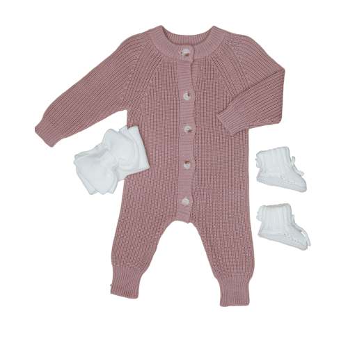 Button Knit Jumpsuit - Vintage Rose l Pine Kids & Co – Pine Kids Co