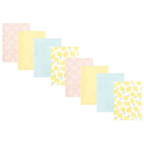 Hudson Baby Girls Cotton Poly Flannel Burp Cloths 8-Pack, Lemon Daisy, One Size