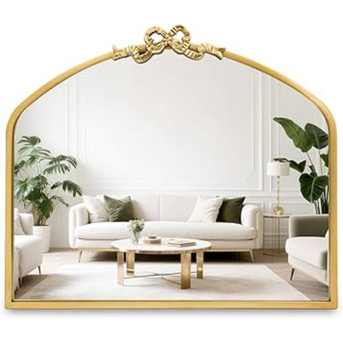 Vintage Arched Bow Gold Mirror: 24"x28" Large Antique Wall Mirrors with Metal Frame for Bathroom Vanity - Baroque Ornate Art Decor for Living Room/Fireplace/Entryway/Hallway