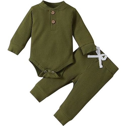 Ledy Champswiin Winter Newborn Baby Boy Girl Clothes Set Ribbed Outfits Unisex Infant Solid Long Sleeve Tops Pants 2PCS