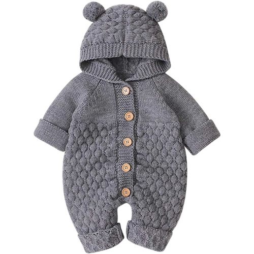 OBEEII Baby Girl Boy Sweater Romper Knitted Overall Hooded Jumpsuit Cute Warm Clothes