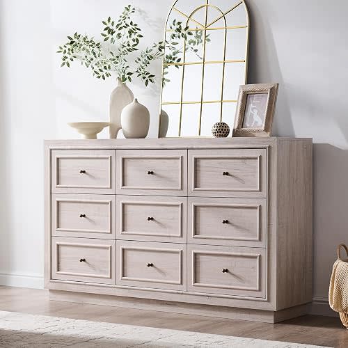 9 Drawer Dresser with Two Included Base Styles, White Alder