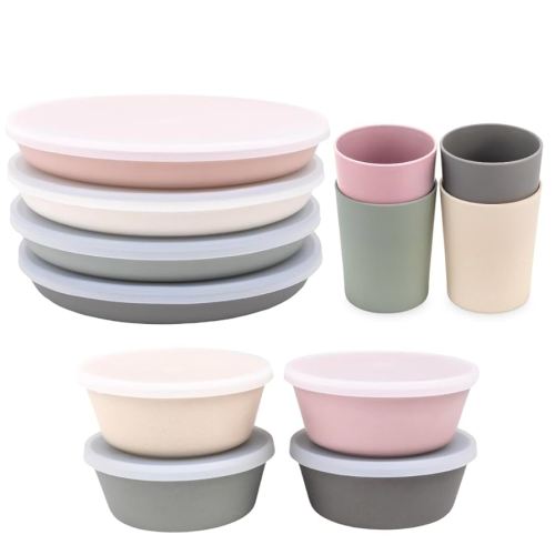 Amazon.com: WeeSprout Bamboo Dining Bundle - 4 Kid-Sized Bowls & 4 Plates With Lids & 4 Cups - 10 oz Bowls, 10 fl oz Cups - Perfect For Toddlers & Big Kids - Dishwasher Safe - Natural Materials : Baby