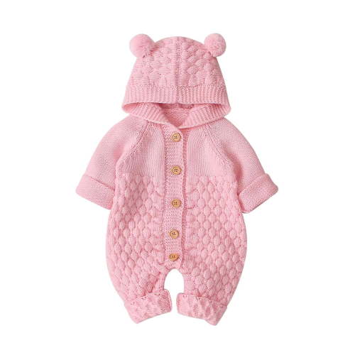 Newborn Baby Girl Sweater Jumpsuit Bodysuit Acrylic Fabrics Pullover Hoodie Button Romper Outfits Sets 0-24Months