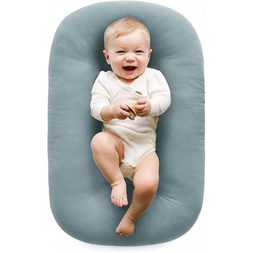 Vicorise 100% Cotton Baby Lounger for Newborn,Baby Play Mat,Tummy Time Mat with Cover for 0-24 Months Newborn Baby,Washable Play Gym Mats for Home Travel-Blue