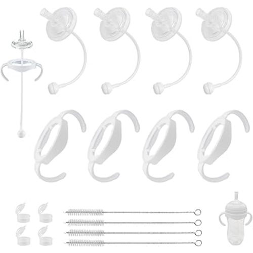 Straw Cup Conversion Kit for Philips Avent Natural Baby Bottles, Weighted Straw Sippy Cup Transition Kit with Soft Nipple, Bottle Handle, 6+ Months, 4-Pack