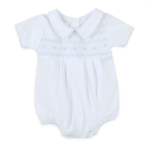 Landon's Classics Smocked Short Sleeve Bubble - Light Blue