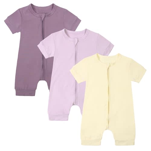 OPAWO Bamboo Baby Pajamas 3 Pack, Double Zipper Bamboo Sleepers for Baby Boy Girl Romper, Toddler Summer Clothes Outfit 0-24M