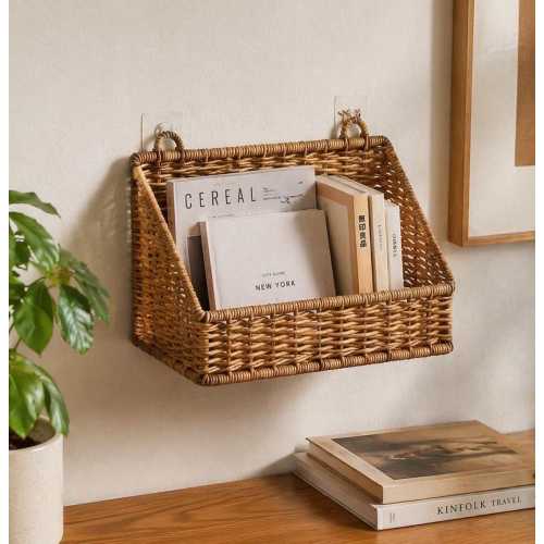 Handmade Rattan Wall Basket - Rustic Storage Organizer