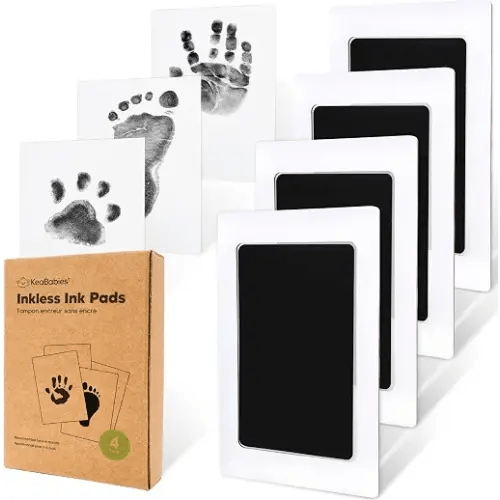 4pk Inkless Baby Hand and Footprint Kit, Mess Free Ink Pads (Jet Black, R) | Newborn Keepsake, Dog Nose, Paw Print Kit, Clean Touch Ink Pads, Baby Handprints Footprints Kit, New Mom Gifts