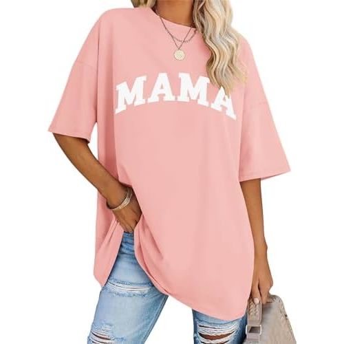 LOMON Oversized T Shirts for Women Short Sleeve Crewneck Summer Tops Loose Casual Mama Shirts Basic Tee