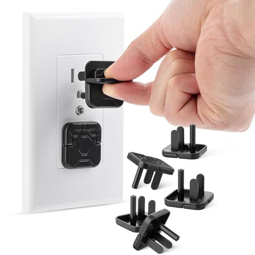 Bates- Electrical Outlet Covers Baby Proofing, 10 Pack, Black, ABS Plastic, 3 Prongs & Hidden U Ring Design, Outlet Plug Covers Baby Proofing