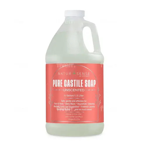 NaturSense Pure Castile Soap. Unscented, made with 100% Certified Organic Oils, Gentle Personal & Baby Wash, Safe & Effective Household Cleaning 64 Fl Oz/Half-Gallon (Pack of 1)