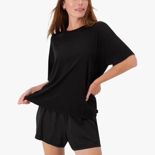 Hanes womens Originals 2 Piece Lounge Set, Comfywear Supersoft Boxy T-shirt & Sleep Shorts Loungewear Set