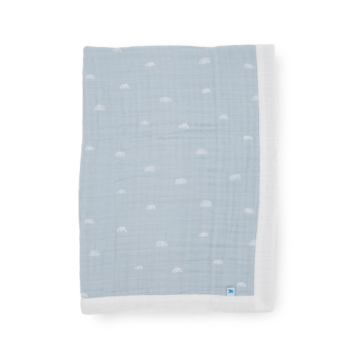 Cotton Muslin Baby Quilt - Blue Rainbow