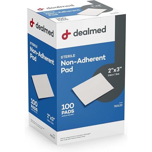 Dealmed Sterile Non-Adherent 2" x 3" Gauze Pads Non-Adhesive Wound Dressing, Highly Absorbent & Non-Stick, Painless Removal-Switch, Individually Wrapped for Extra Protection (Box of 100)