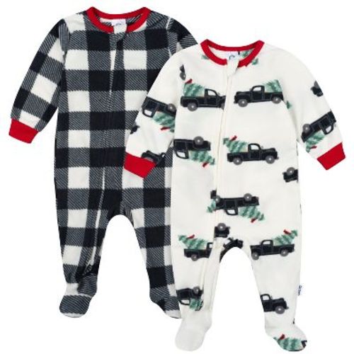 Gerber Baby Neutral 2-Pack Footed Fleece Pajamas, Trucks, 6-9 Months