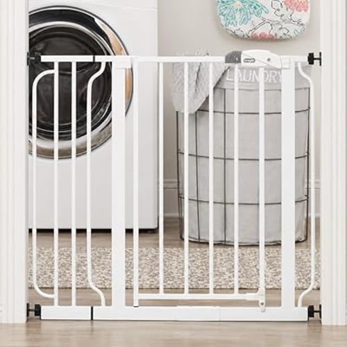 Regalo Safety 29-38.5" Baby Gate for Doorways & Bottom of Stairs, Pressure Mounted Baby Gate with Door for Babies, Toddlers & Pets, Tested & Safe for 30 Years, American Designed, American Owned, White
