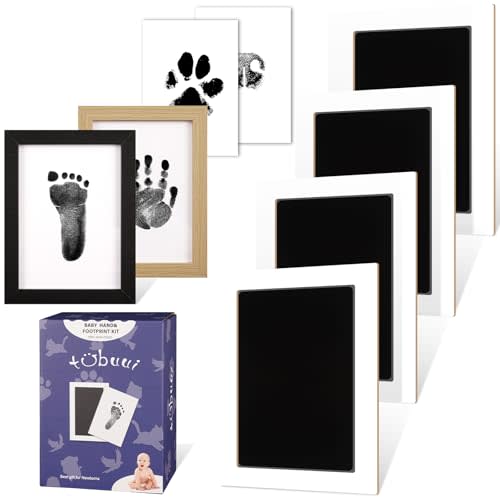 4 Park Baby Footprint Kit with 2 Wooden Frame, No Mess Inkless Hand and Footprint Kit, Clean-Touch Ink Pads for Fingerprint Stamps, Paw Print Kit for Dogs Cats, Baby Shower Gifts Keepsake for New Mom