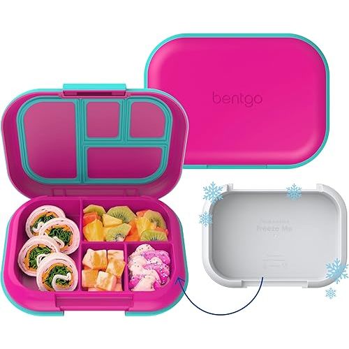 Bentgo Chill Kids Leak-Proof Lunch Box - 4-Compartment Bento Box with Built-In Ice Pack, 3.3 Cup Capacity, PFAS & BPA-Free, Microwave & Dishwasher Safe, Ideal Size for Ages 3 to 7 (Fuchsia/Teal)