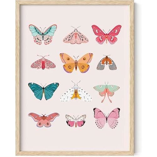 HAUS AND HUES Vintage Butterfly Posters & Prints - Wall Art Decor, Monarch Art Prints, Butterflies Wall Decor (Beige Framed, 12x16)