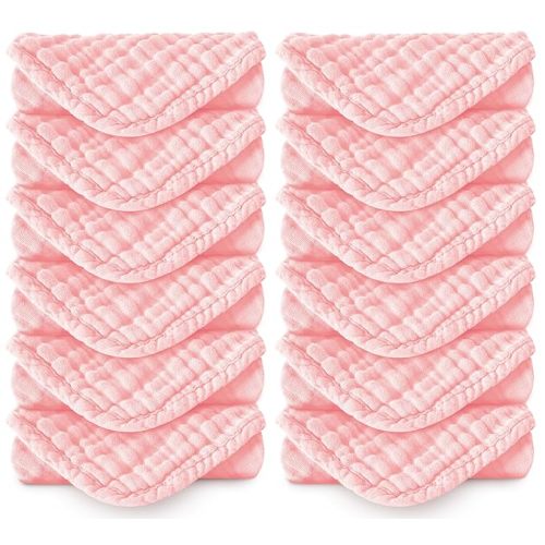 Muslin Burp Cloths 100% Cotton Large 20''x10'' Extra Soft and Absorbent Baby Wash Cloths Spit Up Rags - Baby Burping Cloth for Boys Girls Items(12 Pack Pink)
