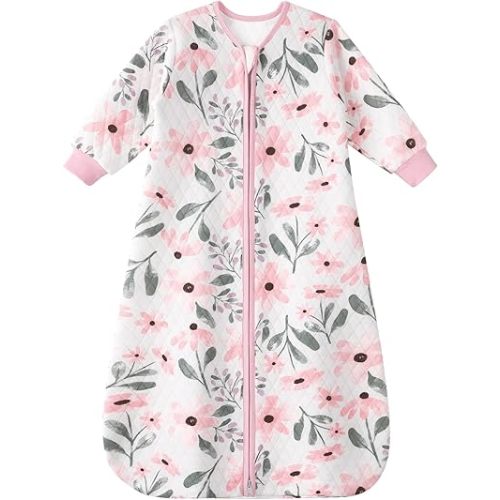 Yoofoss Baby Sleep Sack 0-6 Months 1.0 Tog Long Sleeve Sleep Sack Organic Cotton Wearable Blanket for Newborns 2-Way Zipper Quilted Sleeping Sacks(Small)