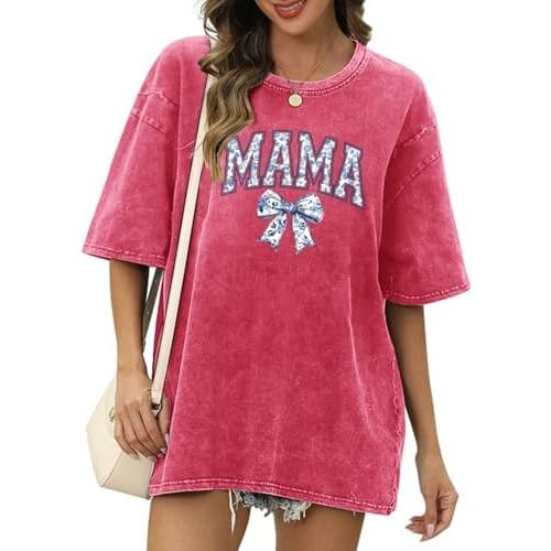 Breastfeeding Shirts for Women Zipper Nursing Shirt Cute Maternity Tops Mama Bow Tshirt Oversized Acid Wash T Shirts