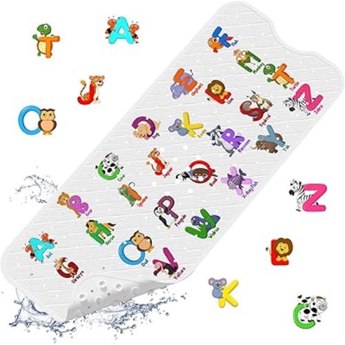 XIYUNTE Baby Bath Mat for Tub Non Slip Kids Bath Mat - 40''x16'' Extra Long Cartoon Bathtub Mat Non Slip Kids Shower Mat Eco-Friendly Toddler Bath Mats with Suction Cups, Machine Washable