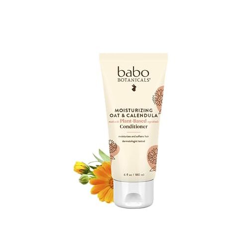 Babo Botanicals Moisturizing Oat & Calendula Conditioner – Silicone-Free, Lightly Scented Formula for Dry or Sensitive Hair – Gentle for Baby, Toddler, Kids & Family – Vegan