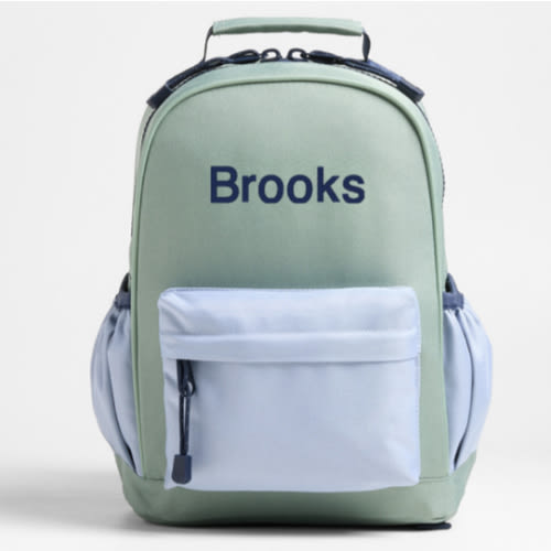 Personalized Dreamer Colorblock Green and Blue Small Kids Backpack with Side Pockets