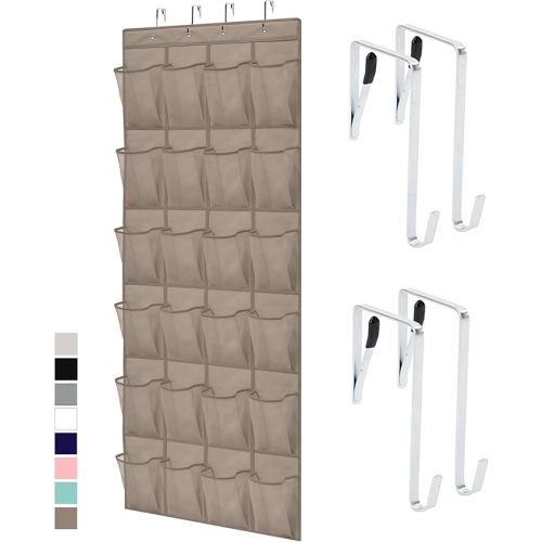 GORILLA GRIP Over the Door Shoe Organizer, 24 Large Breathable Mesh Pockets, Space Saving Hanging Storage Holder, Closet Rack Hanger Holds Up to 40 lbs, Hangs on Closets for Shoes, Accessories, Beige