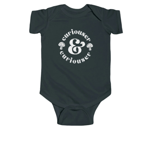 Curiouser and Curiouser Alice Retro Cottagecore Bookish baby onesie for Storybook Shower Literary Librarian Teacer