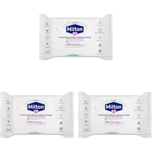 Milton Antibacterial Surface Wipes | Household Grade Disinfectant | Kills 99.9% of Germs | 100% Plant-Based Acitve ingredient | Rinse Free | Safe around Baby | 30pk (Pack of 3)