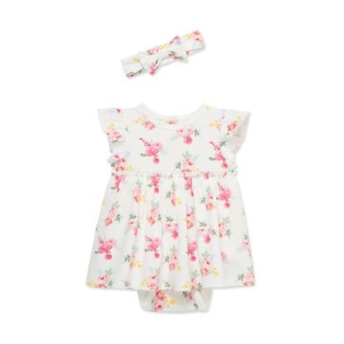 Baby Girls Roses Bodysuit Dress with Headband