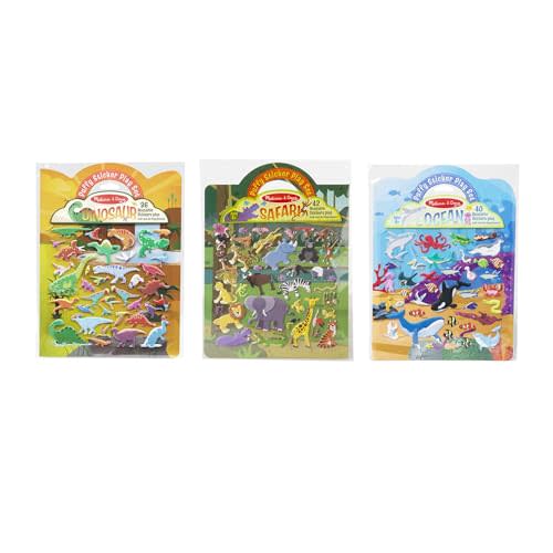 Melissa & Doug Puffy Sticker Activity Books Set of 3 – Safari, Dinosaur & Ocean, with 118 Reusable Puffy Stickers and Fold-Out Scenes, Mess Free Play Set & Travel Toys for Kids Ages 4+ - FSC Certified