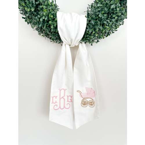 Embroidered Baby Carriage Wreath Sash, Personalized Monogram