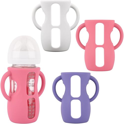 3 Pack Silicone Sleeves with Handles for Avent Natural Glass Baby Bottles, Anti Breakage Baby Bottle Holder, Compatible Philips Avent Glass Natural Baby Bottles 8 oz