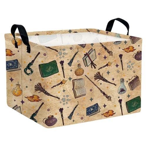 Large Kids Book Basket Foldable Nursery Baby Storage Bin Collapsible Box Organizer Magic Bedroom Decor (Retro)