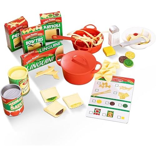 Melissa & Doug Prepare & Serve Pasta Play Food Set Wooden Play Food Sets for Kids Kitchen, Pretend Kitchen Toys for Kids Ages 3+