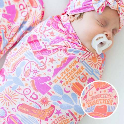 Bamboo Baby Swaddle Blanket - Western Pink Cowgirl Bamboo Swaddle - I Love Our Time Together Affirmation – Raising Mama