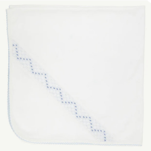 Sweetly Smocked Blessing Blanket - Worth Avenue White with Buckhead Bl