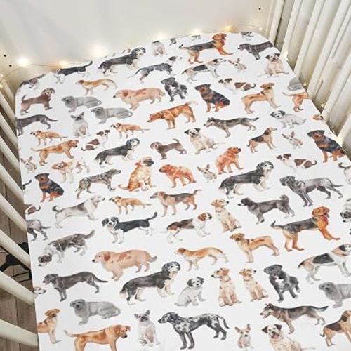 Watercolor Dogs Baby Crib Sheets for Boy Girl 28"x52" Neutral Dog Pet Puppy Soft Stretchy Fitted Crib Mattress Covers Dog Lovers Gift Nursery Baby Sheet for Standard Crib and Toddler Bed Mattress