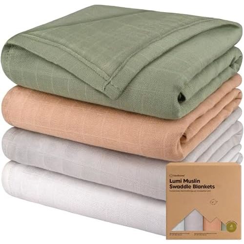4-Pack Muslin Swaddle Blankets for Boys, Girls, Newborn Swaddles (Pine)