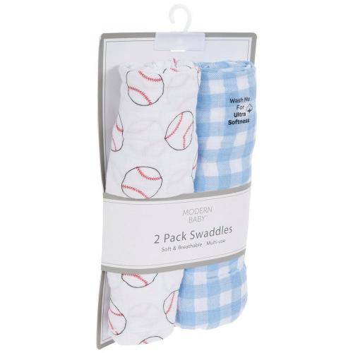 Baseball Gingham Muslin Swaddle Blankets