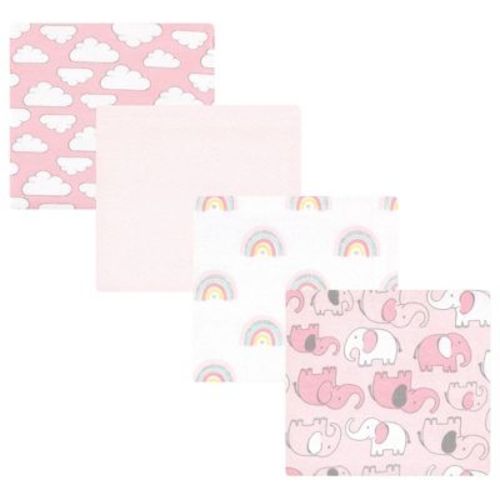 Hudson Baby Infant Girl Cotton Flannel Receiving Blankets, Girl New Elephant, One Size