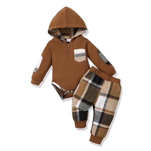 Renotemy Newborn Baby Boy Clothes Infant Boy Outfits Baby Hoodie Romper Fall Winter 0 3 6 9 12 18 Months Baby Clothes for Boy